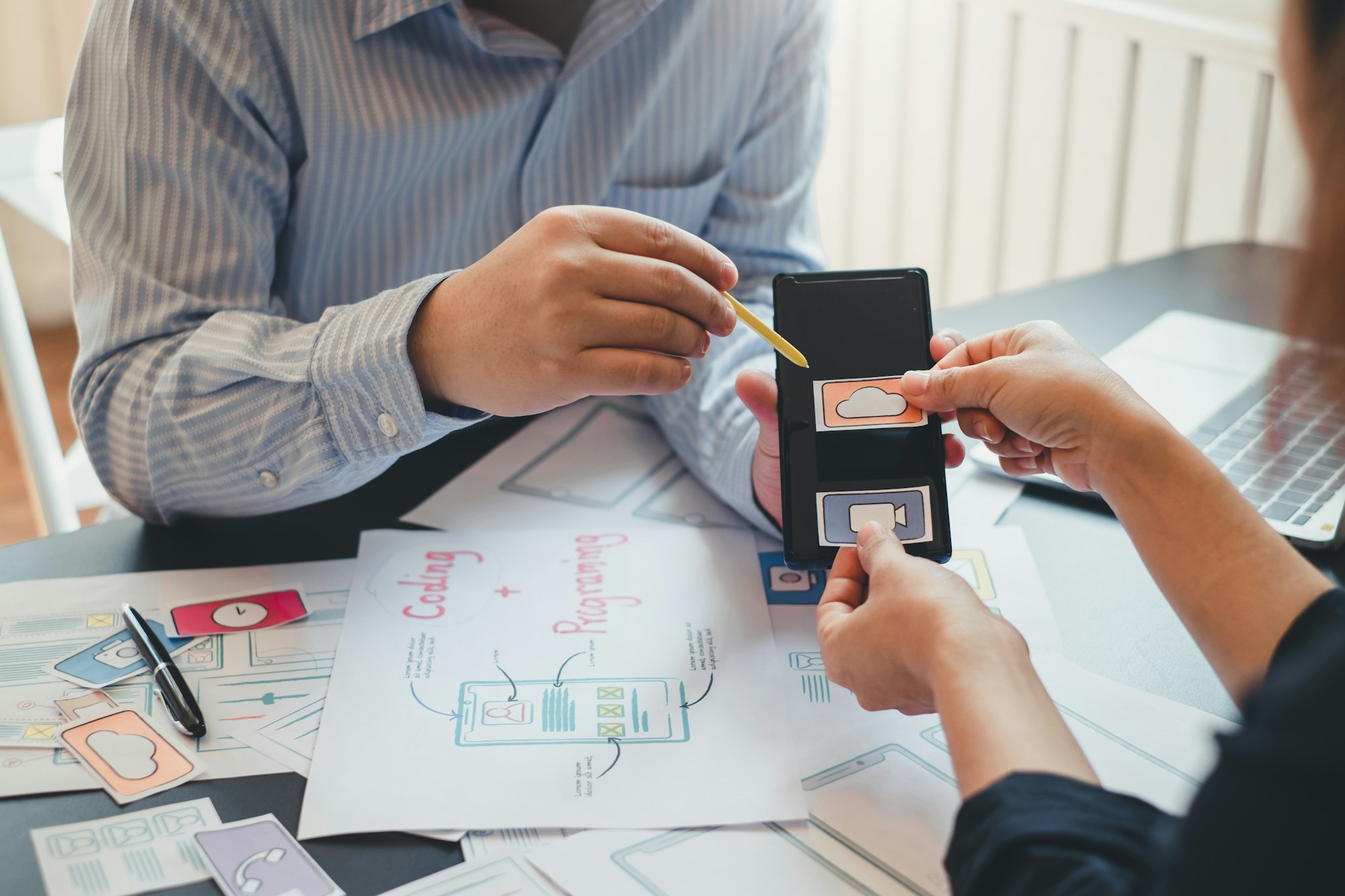 Teamwork graphic designers creative drawing website ux app development